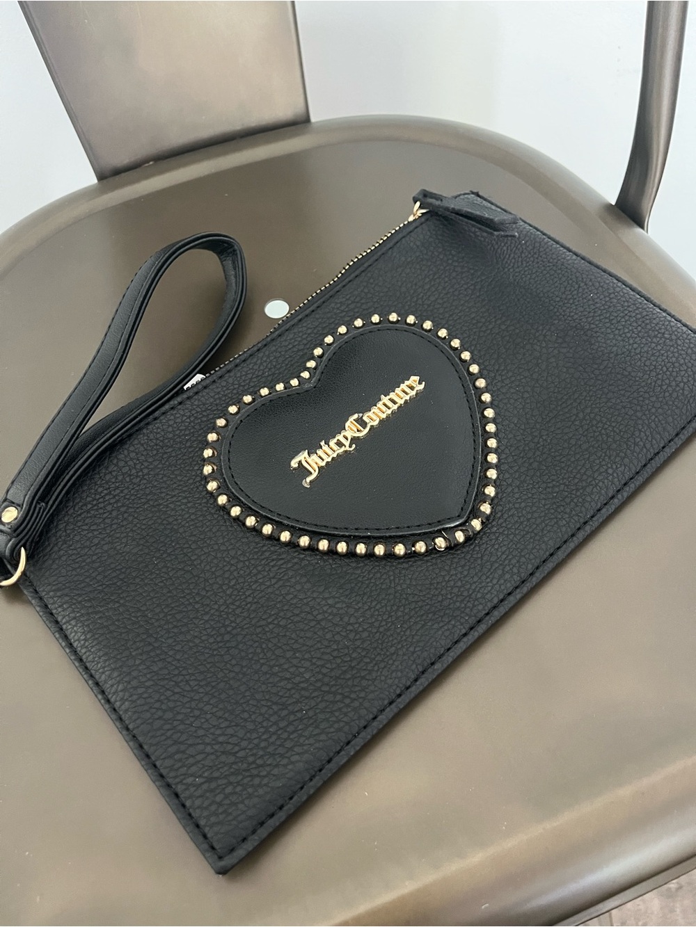 Juicy Couture Black Heart Studded Wristlet Clutch